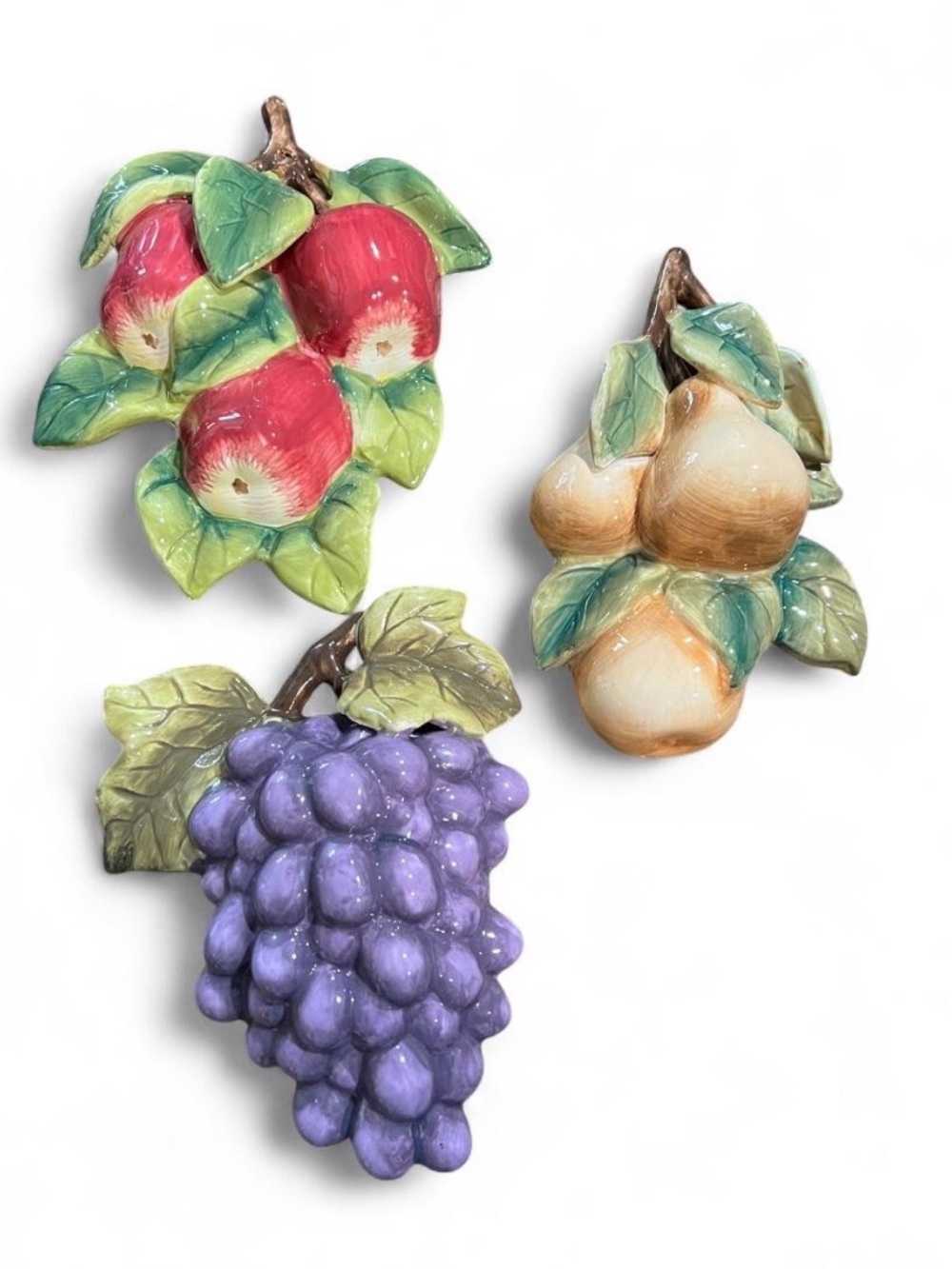 Home Interiors Ceramic Fruit Wall Trio - Red, Purple, Cream Fruits
